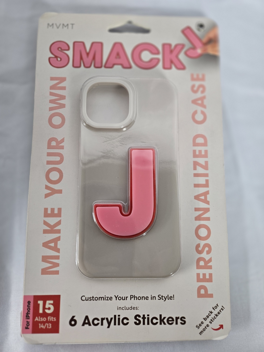 MVMT Pink 'J' Acrylic Sticker Phone Case Accent - Personalized Cell Accessory